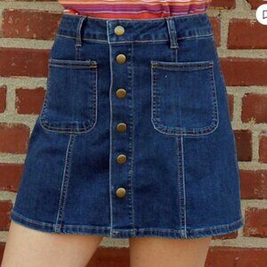 Altar'd State Denim Skirt Blue Button Down Pockets Mini A Line Womens Size S